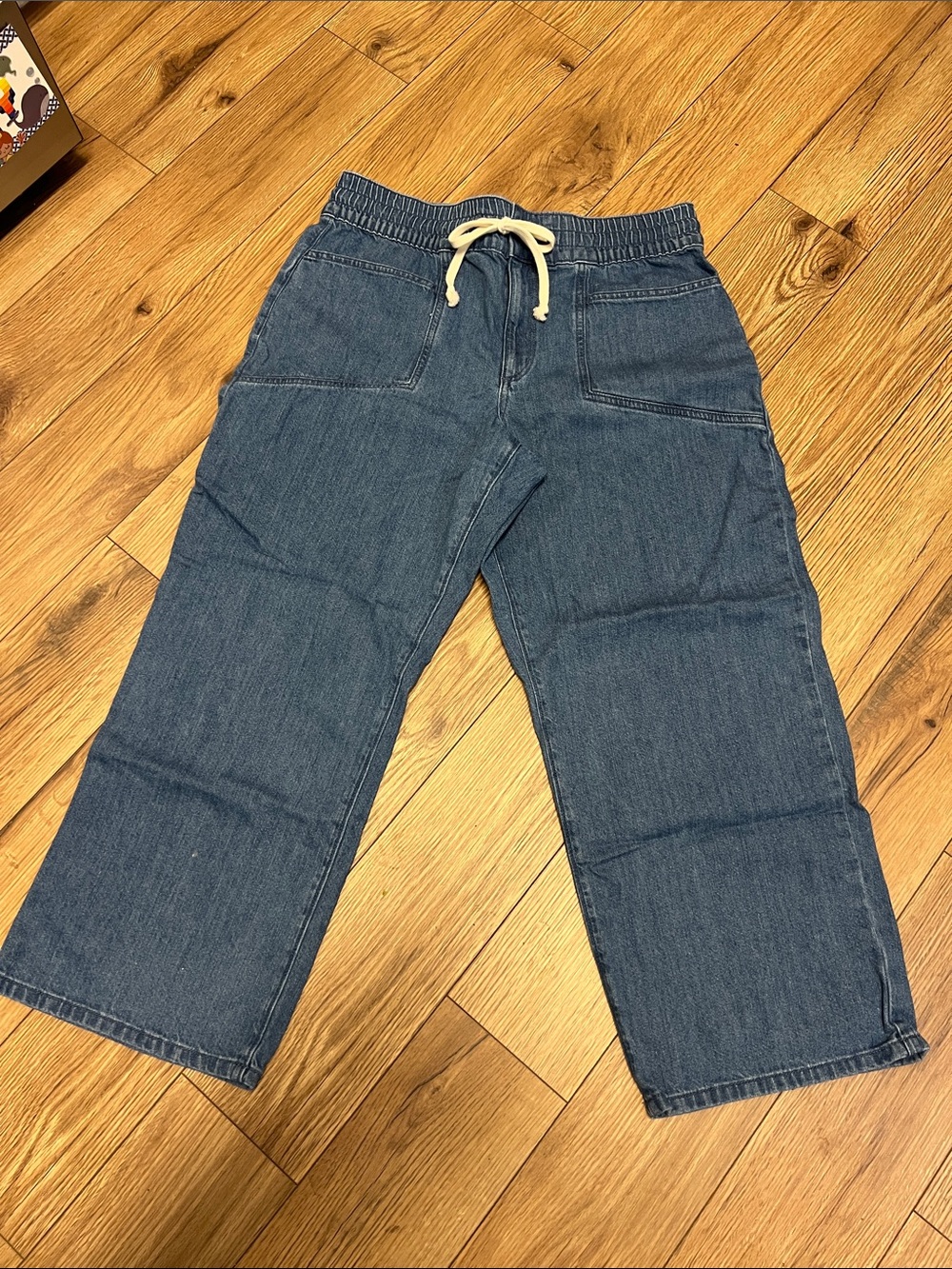 #1300 Wide-Leg Drawstring Denim Pants - Blue LOFT Large